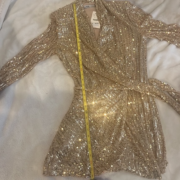 Zara Sparkling Gold Long Sleeve Dress NWT - Picture 10 of 10